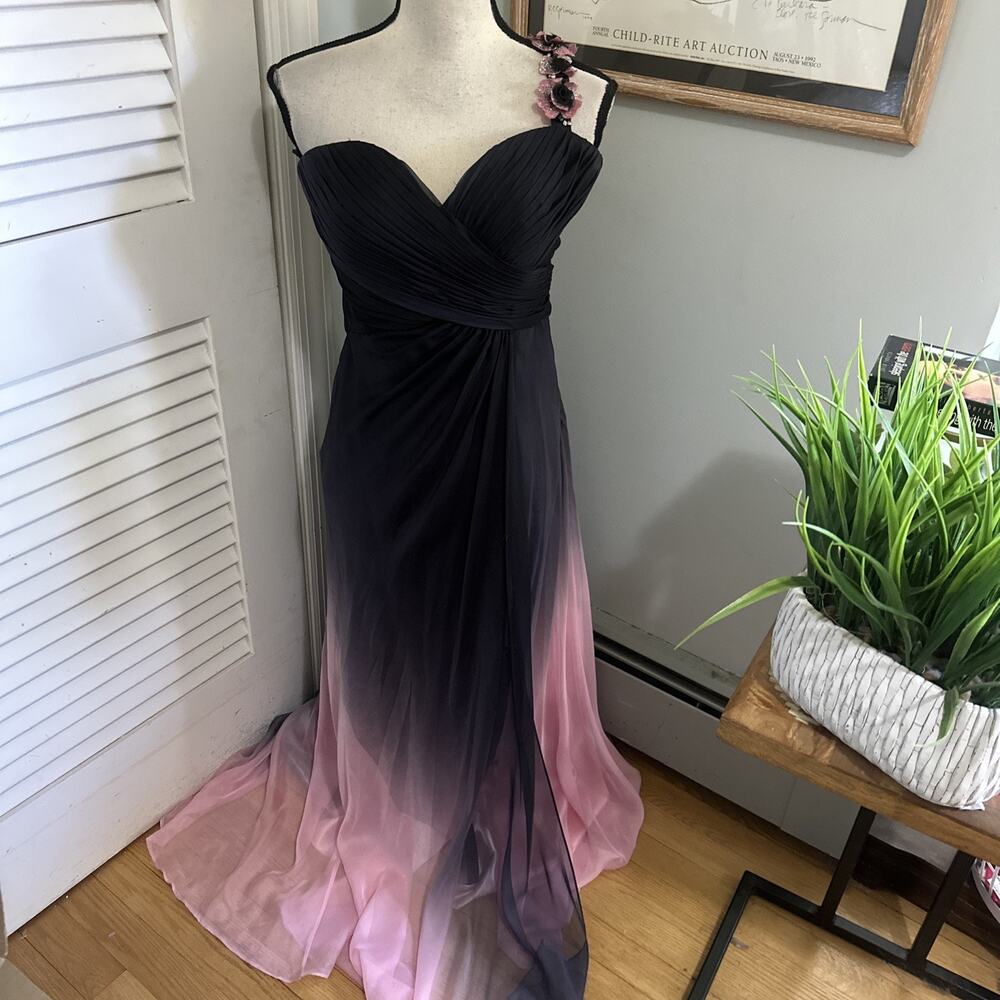 Vintage La Femme Dress 8 Black Pink Ombre One Shoulder Y2K Old Hollywood HoCo